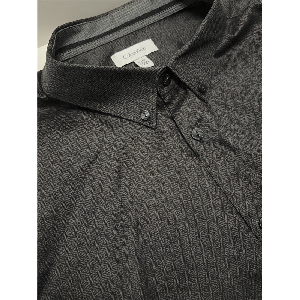 NWT Calvin Klein Men's XL Long Sleeve Button Down Shirt Charcoal Grey Slim Fit